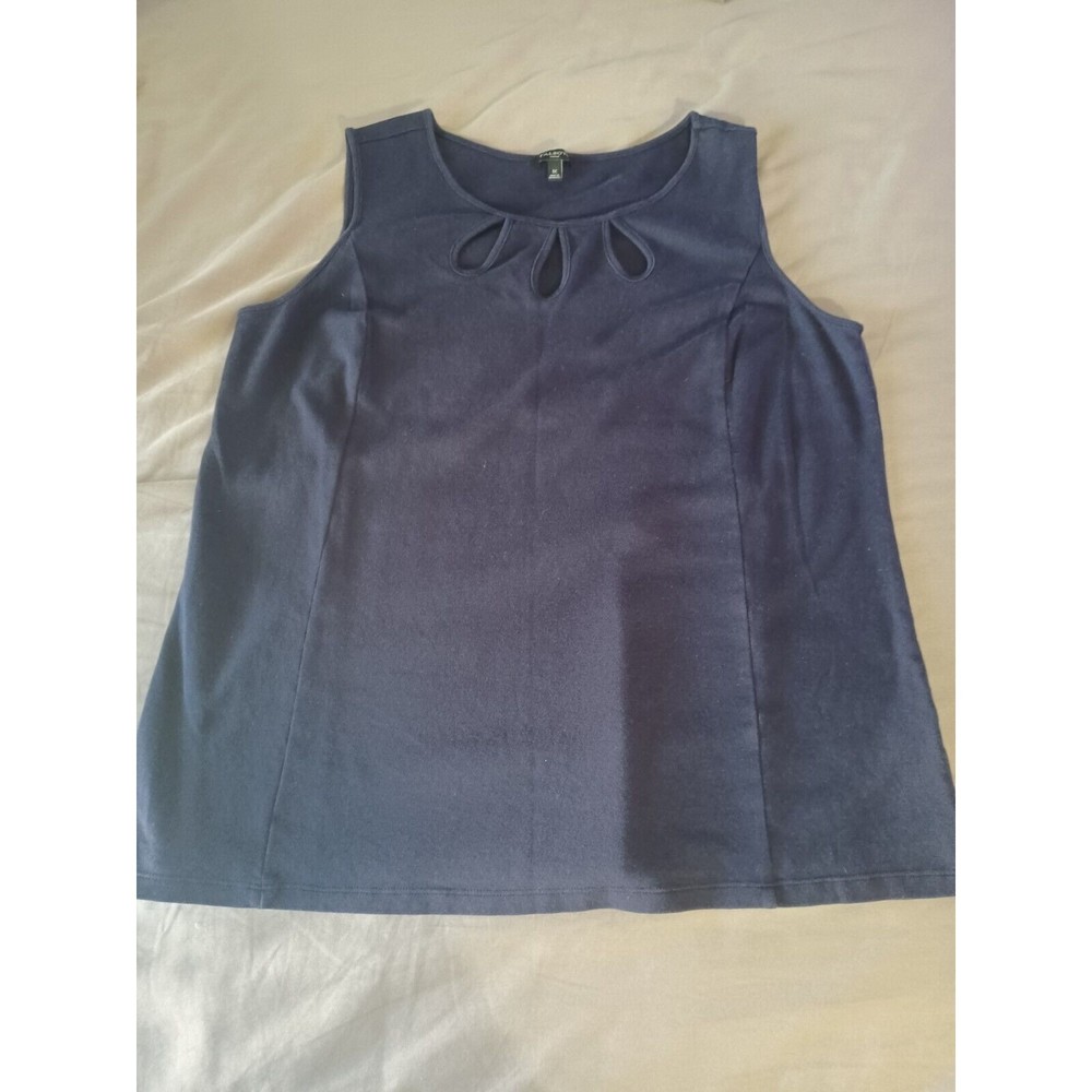 Talbots womens 1X sleeveless tank top with 3 eye hole neckline dark blue
